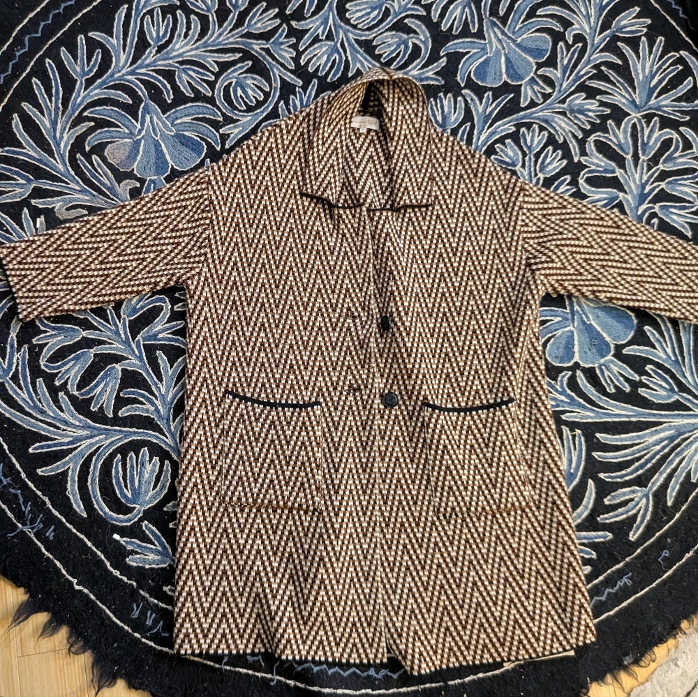 Giovanna Tricot Wool Blend Long Cardigan Coat Chevron Pattern Made in Italy S